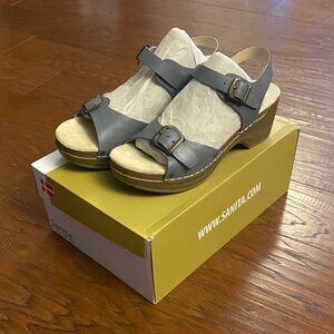 NWT Womens Sanita Tan and Grey-Teal Danish Clogs Size 38